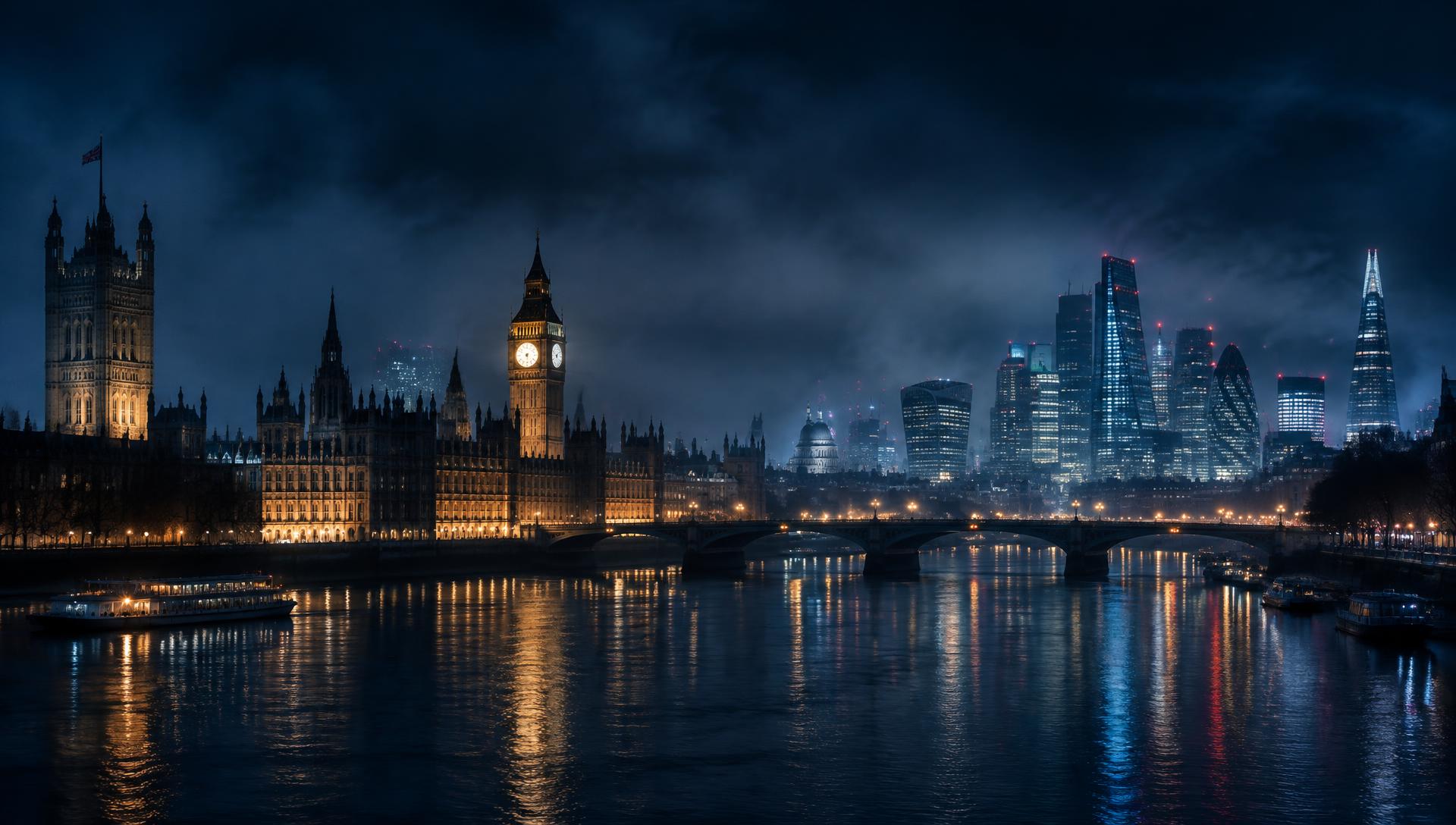London skyline and the Thames at night